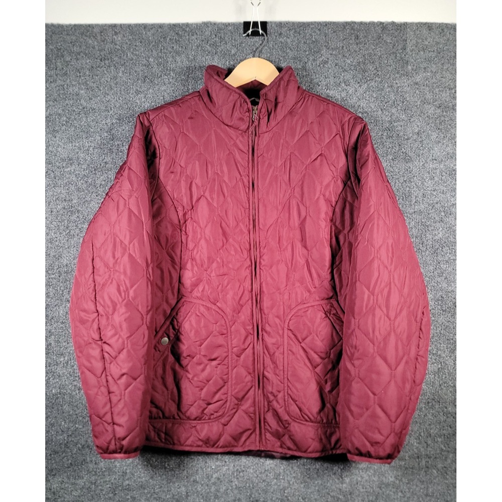 Eddie Bauer Quilted Jacket Womens XL Burgundy Diamond Padded Zip Up Coat Pockets